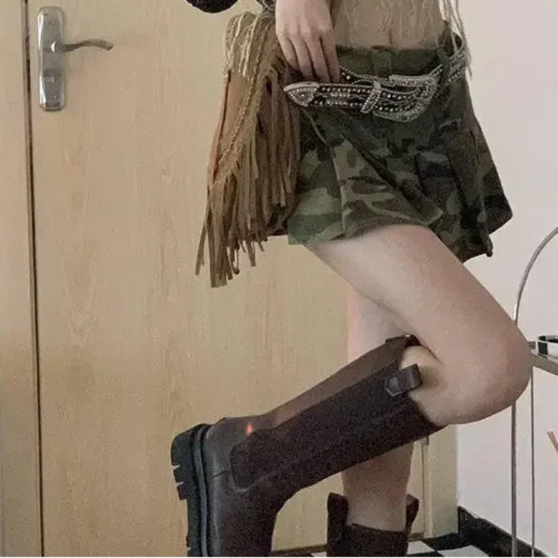 Y2K Pleated Camouflage Mini Skirt