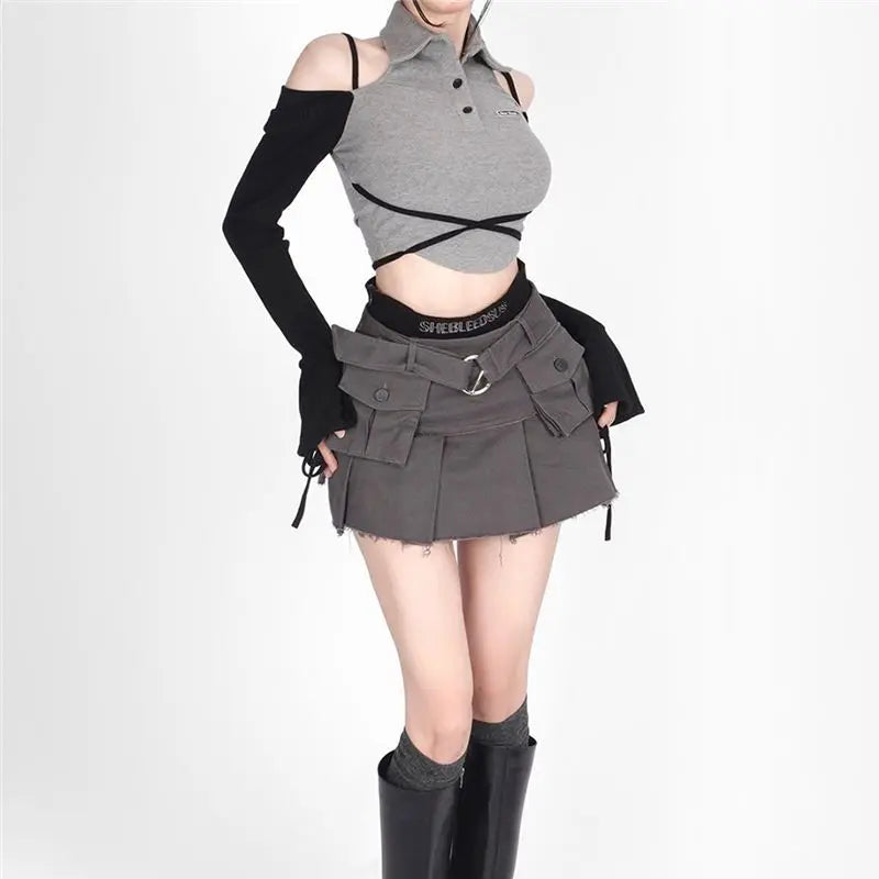 Y2K Pleated SBU Cargo Mini Skirt