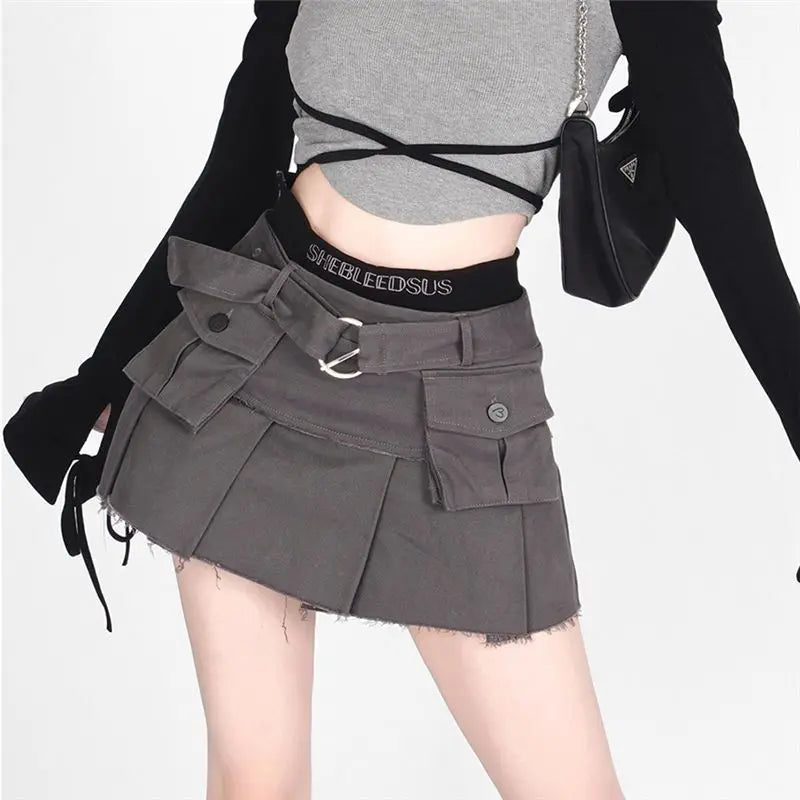 Y2K Pleated SBU Cargo Mini Skirt