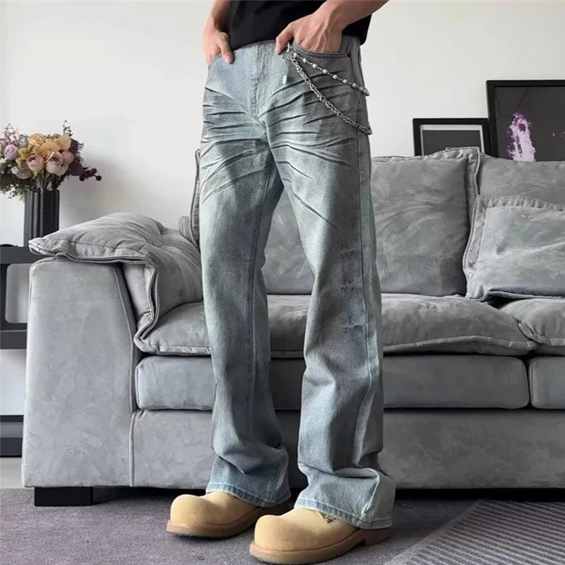Y2K Pleated Slight Flare Baggy Jeans