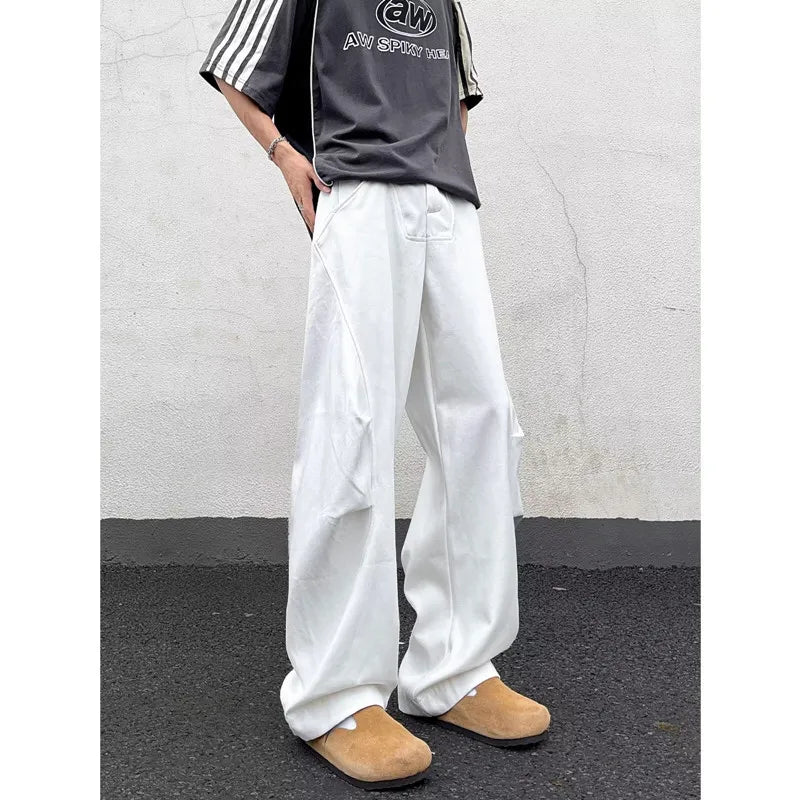 Y2K Pleated White Baggy Boot Cut Jeans