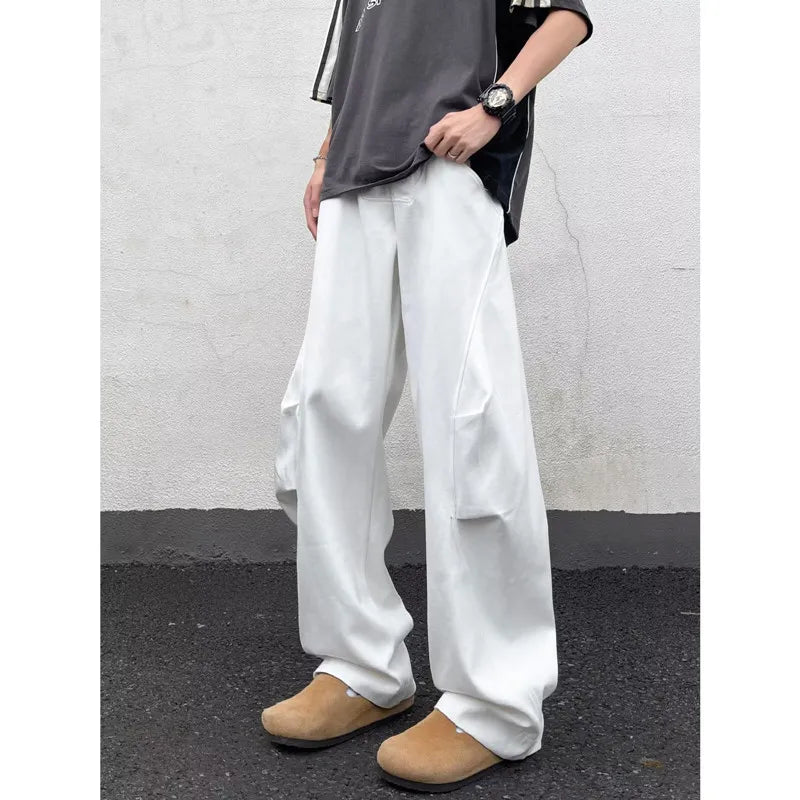 Y2K Pleated White Baggy Boot Cut Jeans