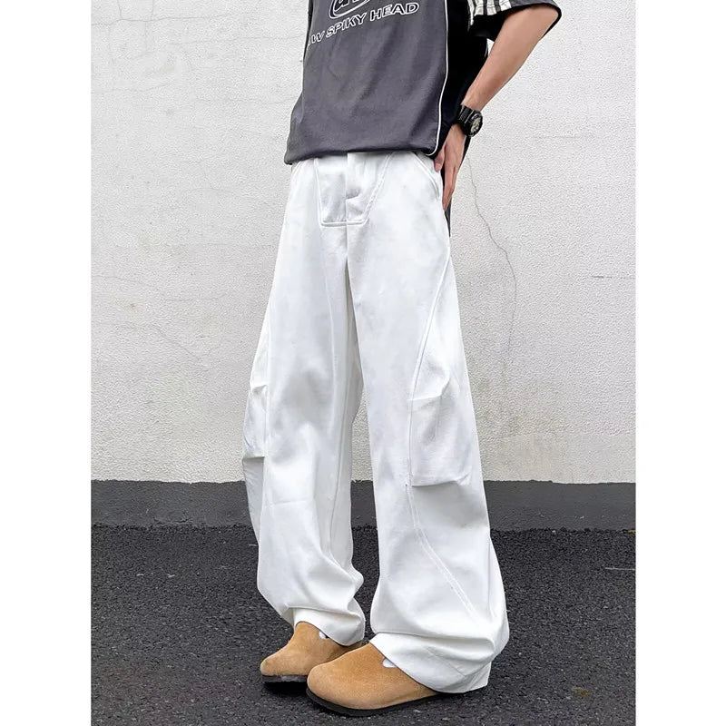 Y2K Pleated White Baggy Boot Cut Jeans