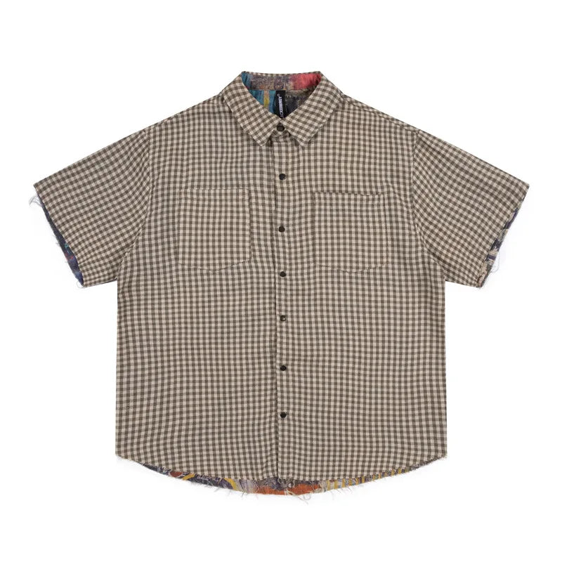 Y2K Pocket Plaid Reversible Short Sleeve Shirt