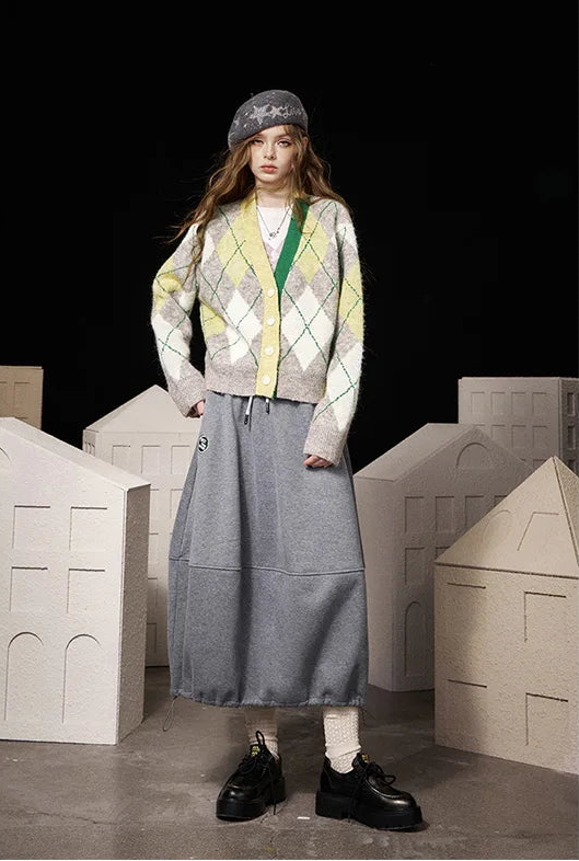 Y2K Preppy V Neck Cardigan Sweater