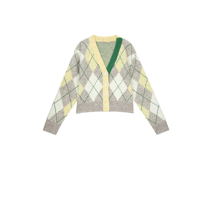 Y2K Preppy V Neck Cardigan Sweater