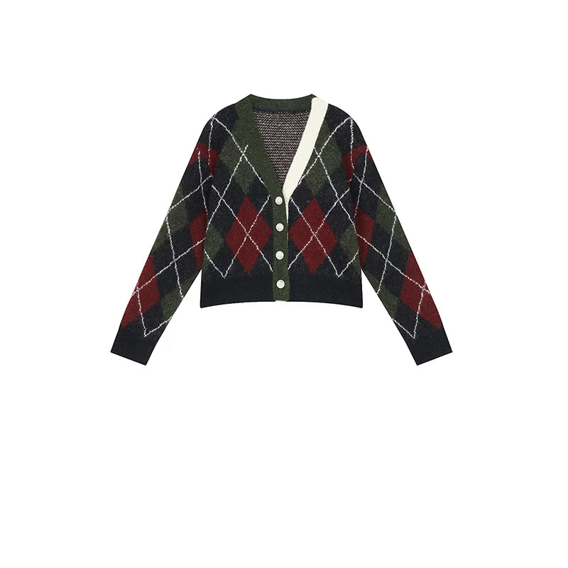 Y2K Preppy V Neck Cardigan Sweater