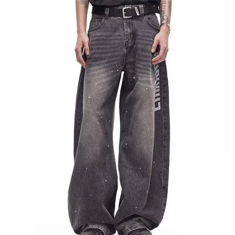Y2K Printed Wide-Leg Distressed Jeans