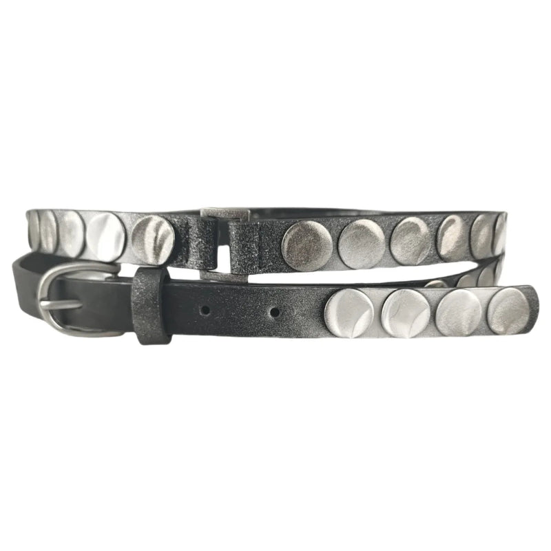 Y2K Punk Double Loop Studded Leather Belt