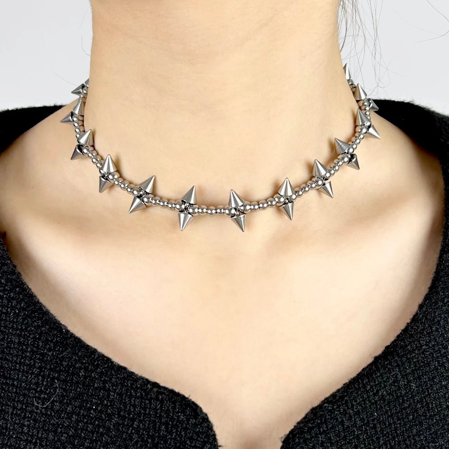 Y2K Punk Spike Choker Necklace