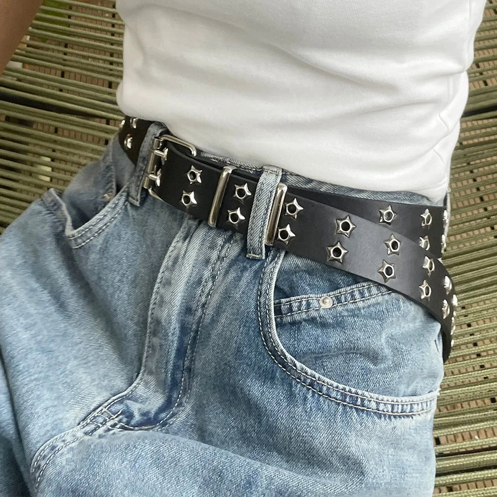 Y2K Punk Star Rivet PU Leather Belt