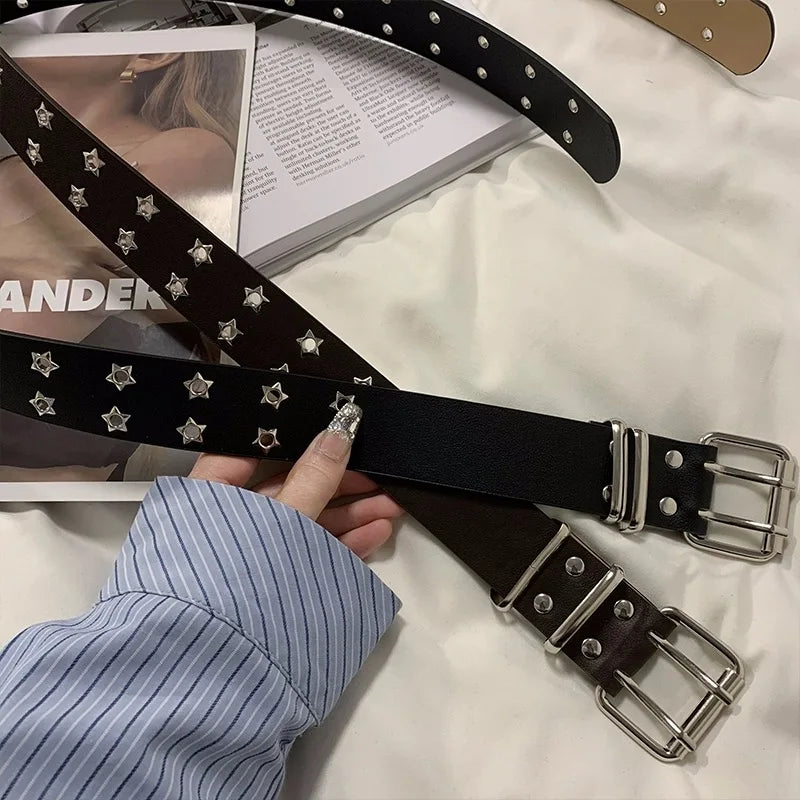 Y2K Punk Star Rivet PU Leather Belt