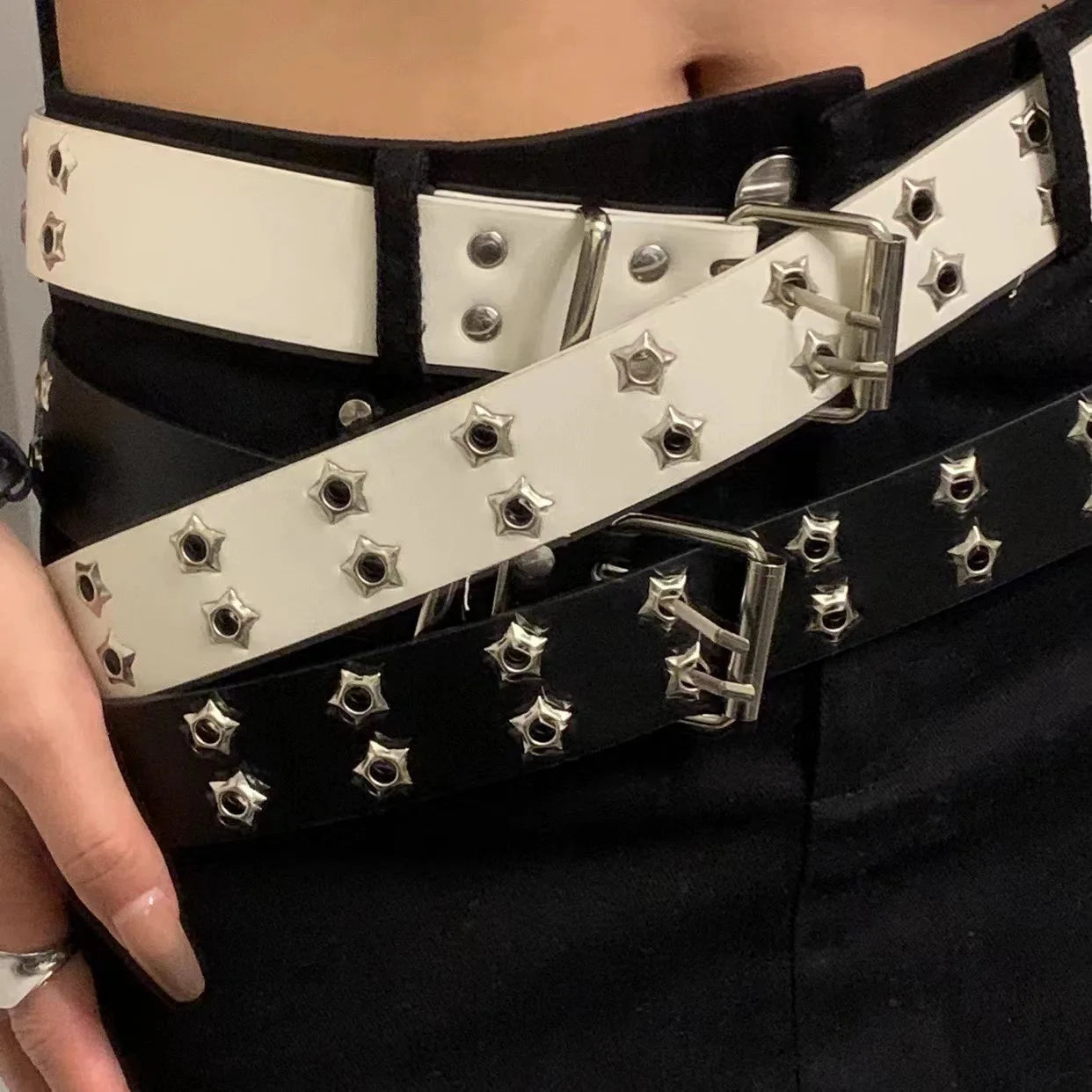 Y2K Punk Star Rivet PU Leather Belt