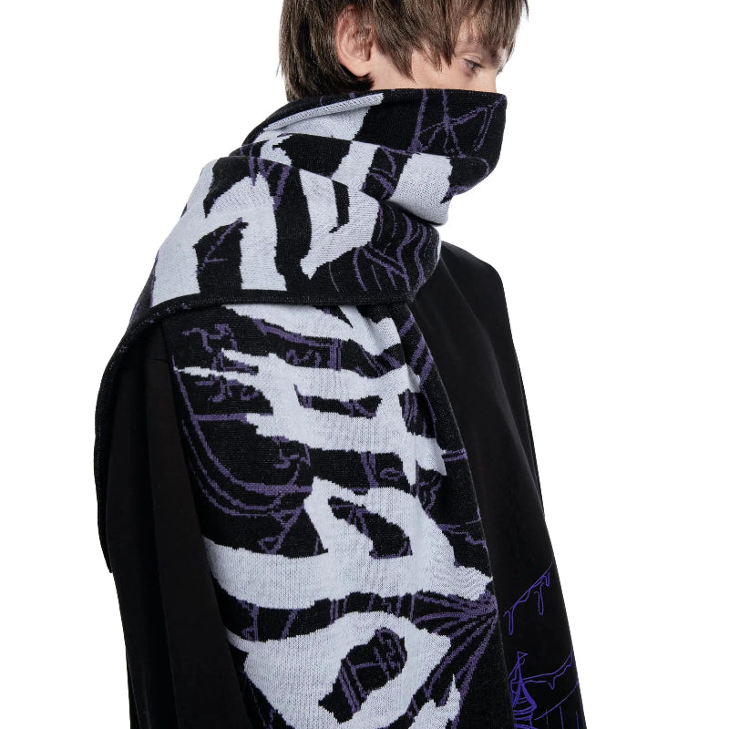 Y2K Purple and Black Graphic Text Shawl Scarf