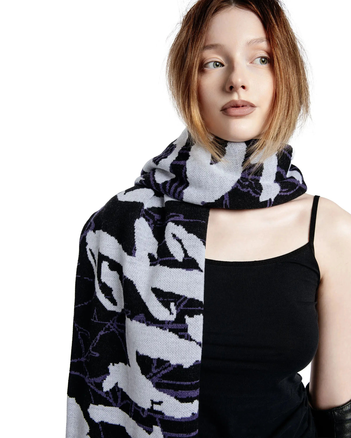Y2K Purple and Black Graphic Text Shawl Scarf