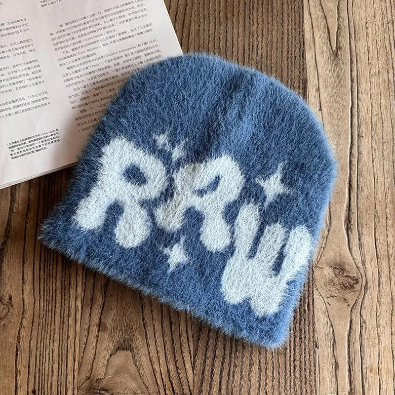 Y2K RRW Fuzzy Graphic Beanie
