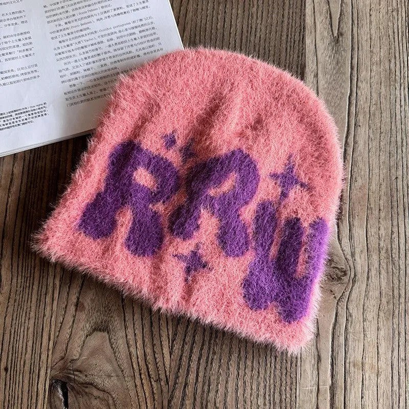 Y2K RRW Fuzzy Graphic Beanie