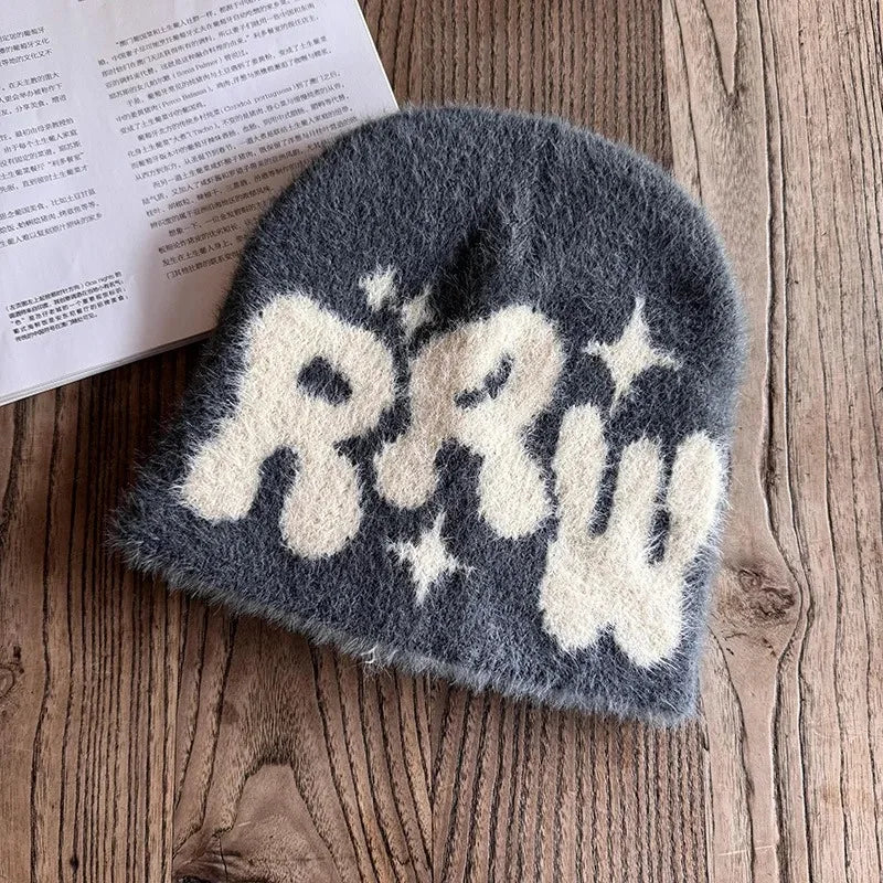 Y2K RRW Fuzzy Graphic Beanie