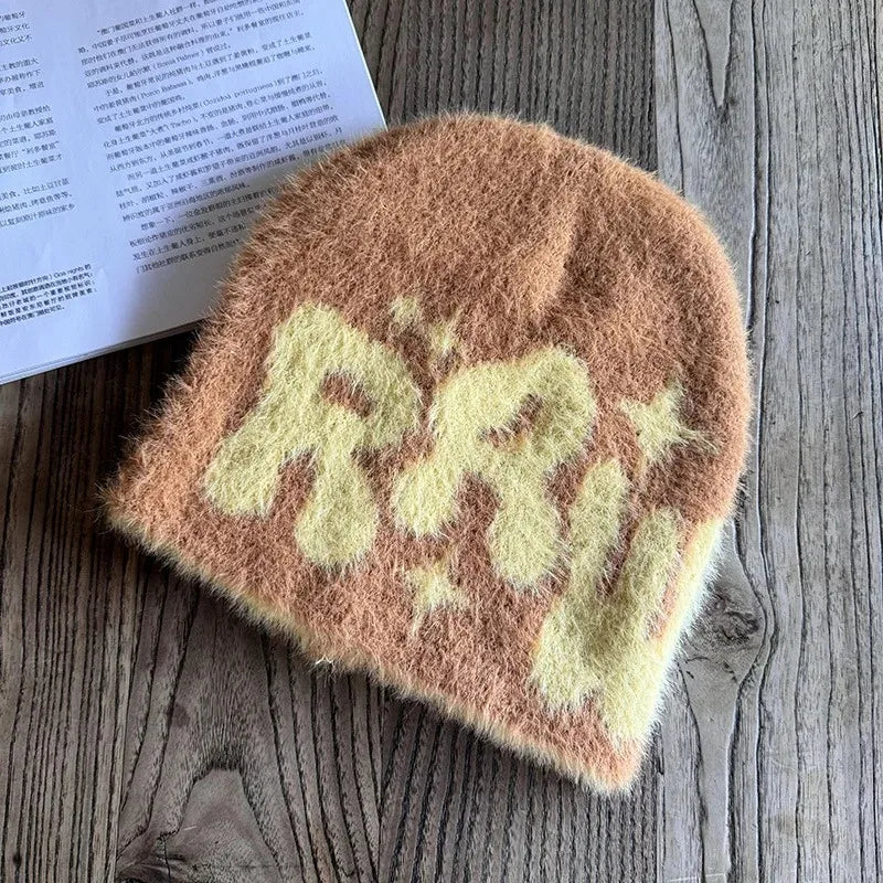 Y2K RRW Fuzzy Graphic Beanie