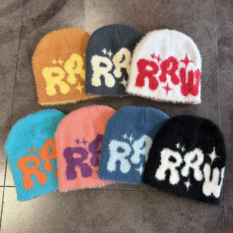 Y2K RRW Fuzzy Graphic Beanie