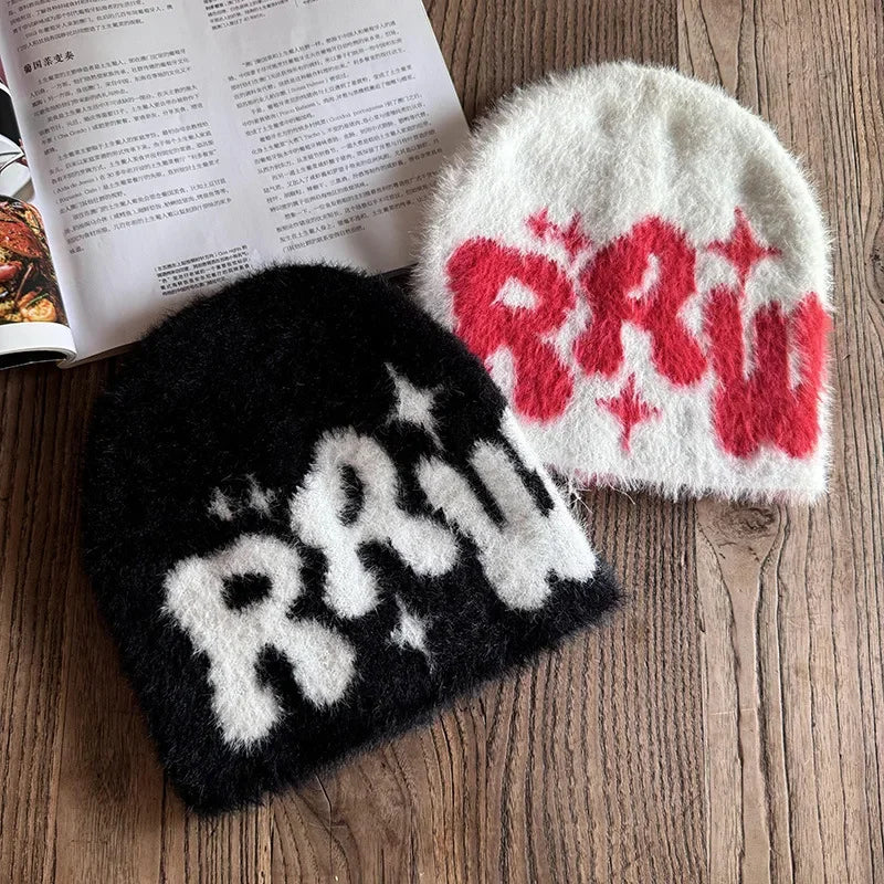 Y2K RRW Fuzzy Graphic Beanie