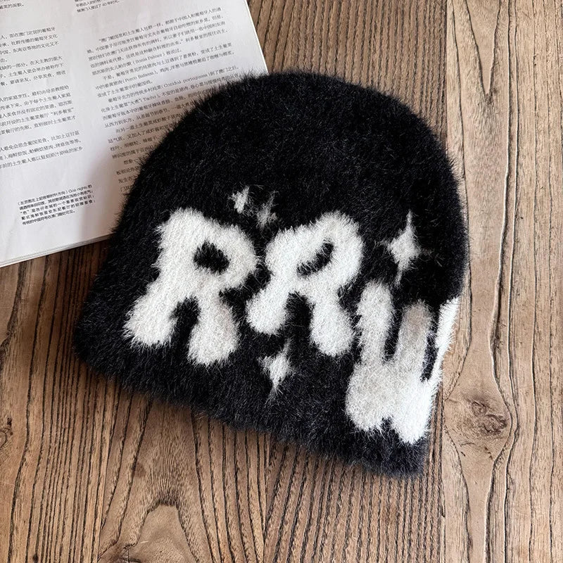 Y2K RRW Fuzzy Graphic Beanie