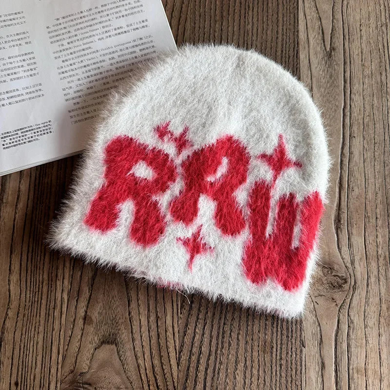 Y2K RRW Fuzzy Graphic Beanie