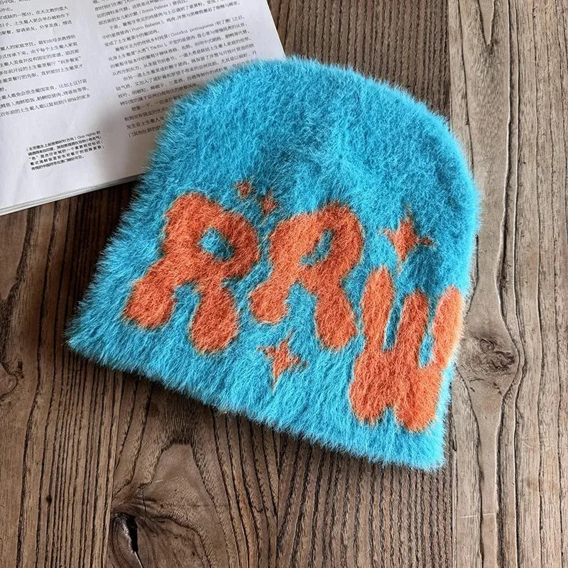 Y2K RRW Fuzzy Graphic Beanie