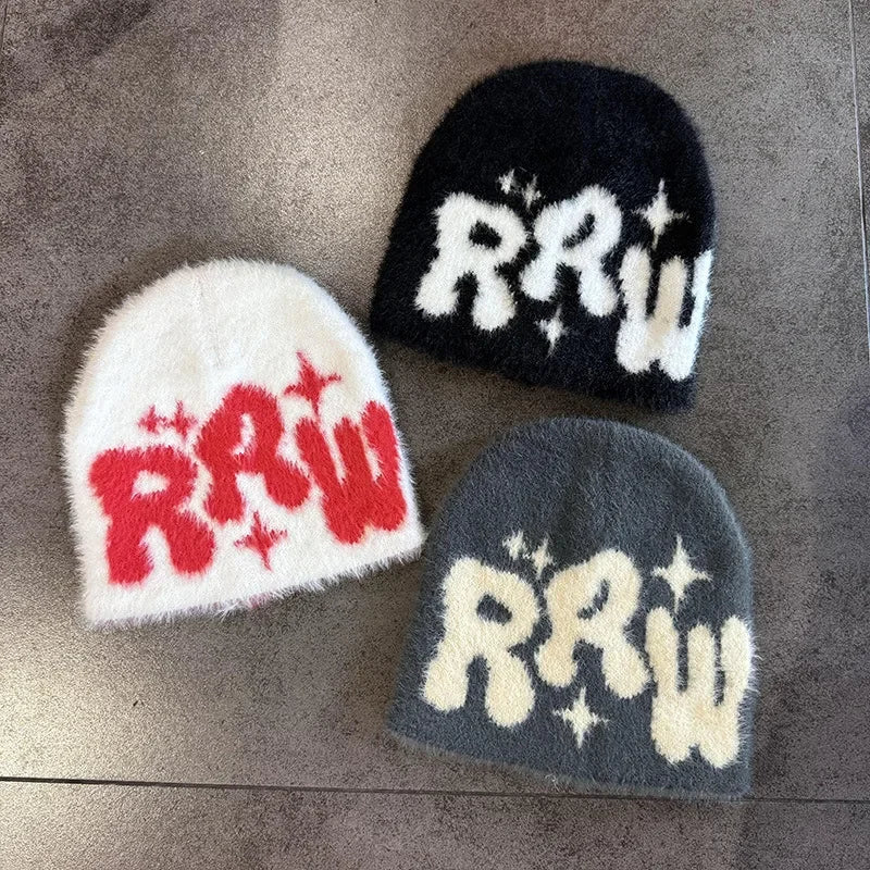 Y2K RRW Fuzzy Graphic Beanie