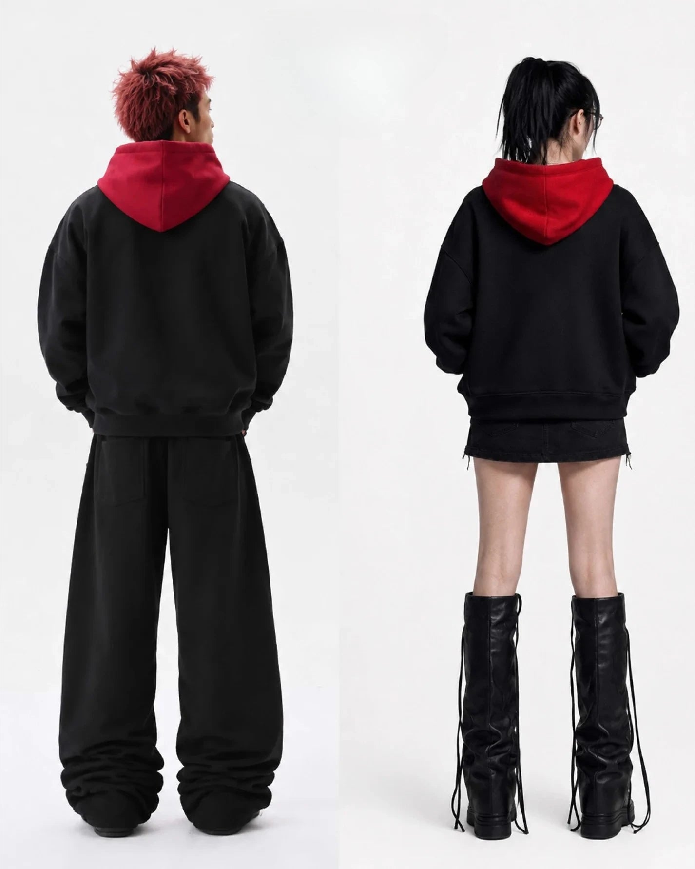 Y2K Red Hood Oversized Black Metal Clasp Hoodie