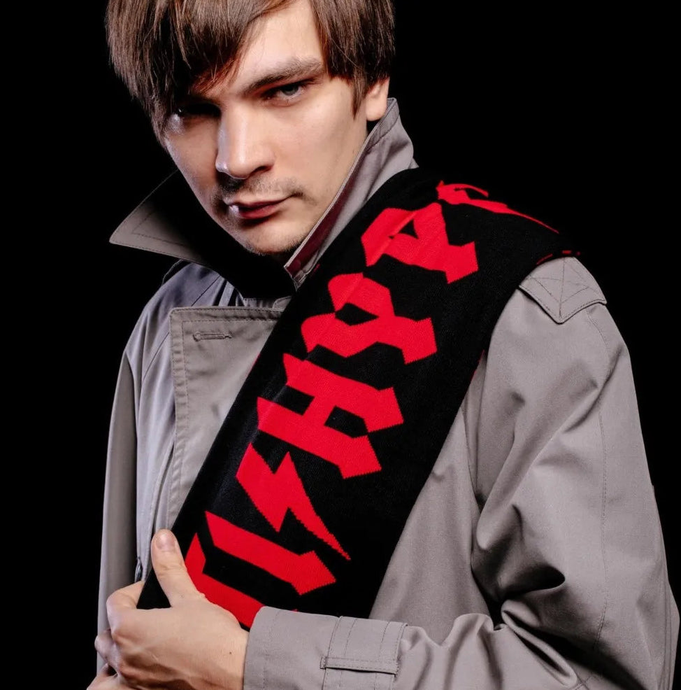 Y2K "Red Hype" Black Knitted Shawl Scarf