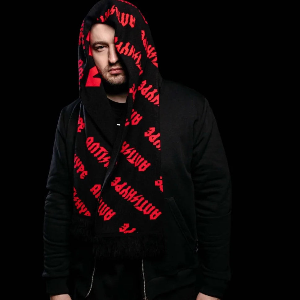 Y2K "Red Hype" Black Knitted Shawl Scarf