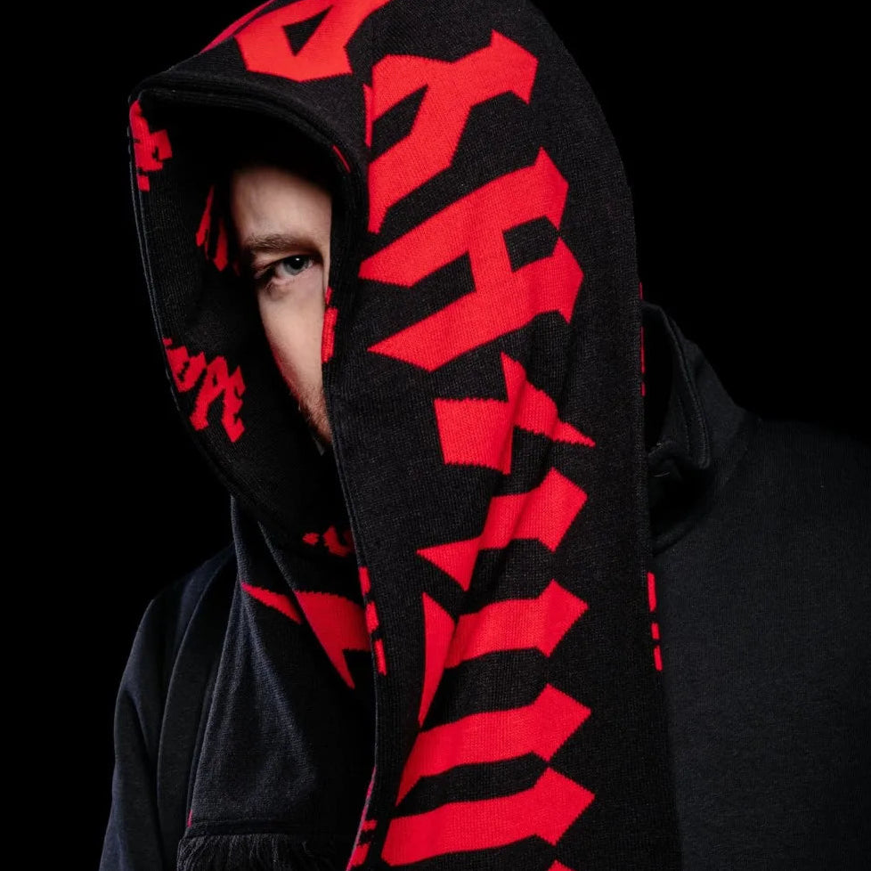 Y2K "Red Hype" Black Knitted Shawl Scarf