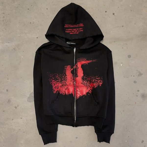トップス jarmy RAGE MAIKO ZIP HOODIE Y2K-Red-Mist-Graphic-Full-Zip-