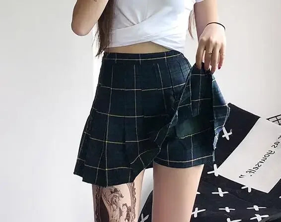 Y2K Red Pleated Plaid High Waist Mini Skirt