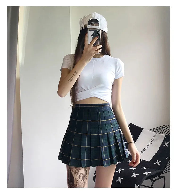 Y2K Red Pleated Plaid High Waist Mini Skirt