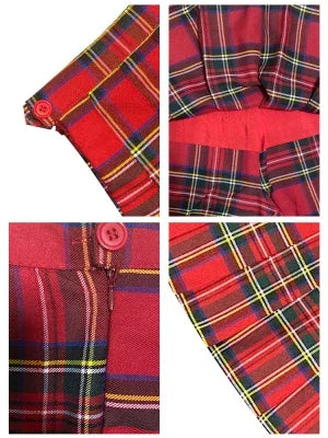 Y2K Red Pleated Plaid High Waist Mini Skirt