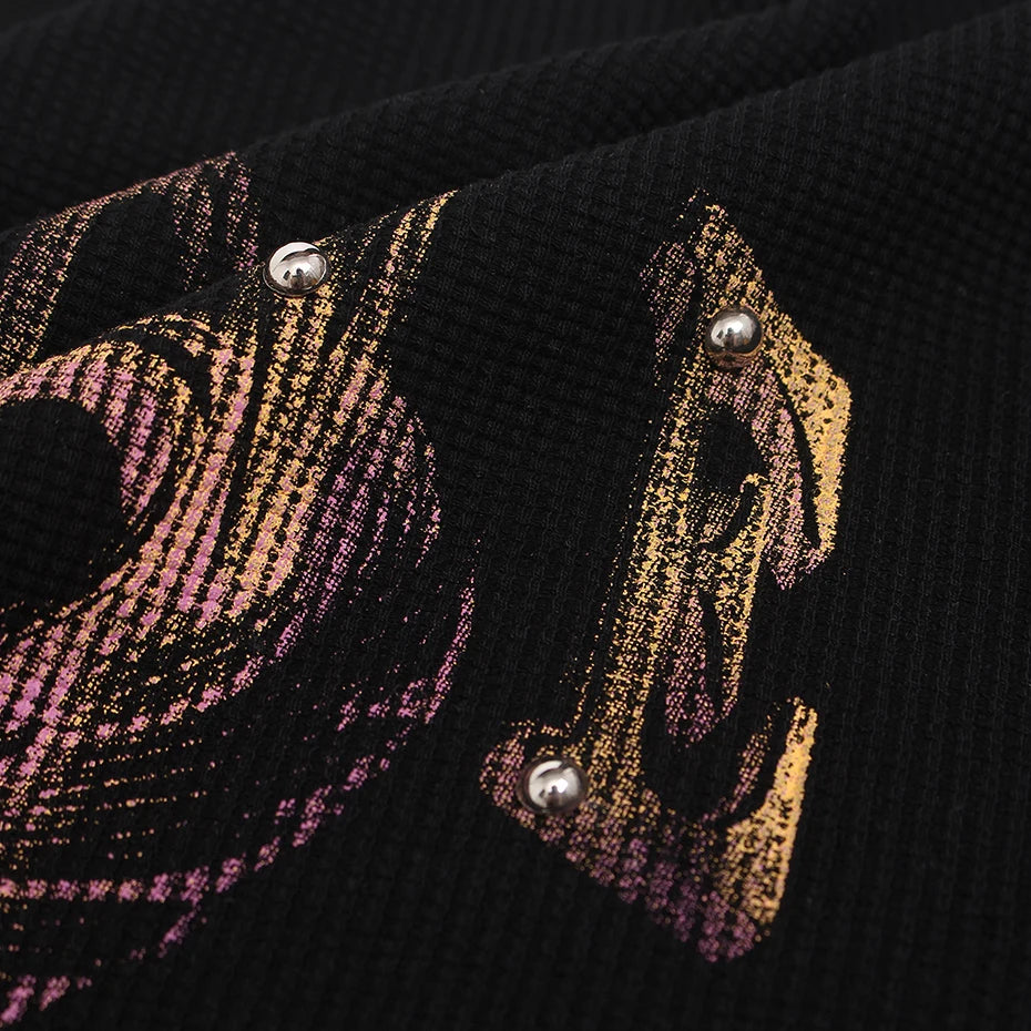 Y2K "Regal" Rivet Graphic Long Sleeve Top