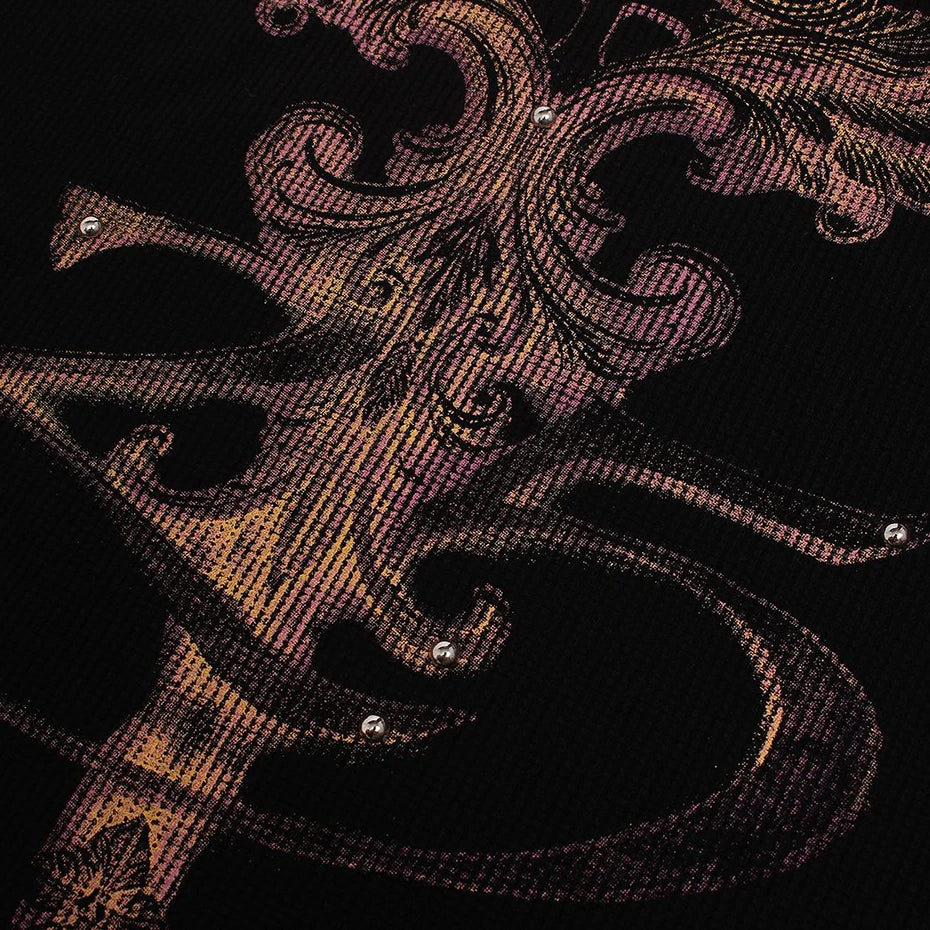 Y2K "Regal" Rivet Graphic Long Sleeve Top