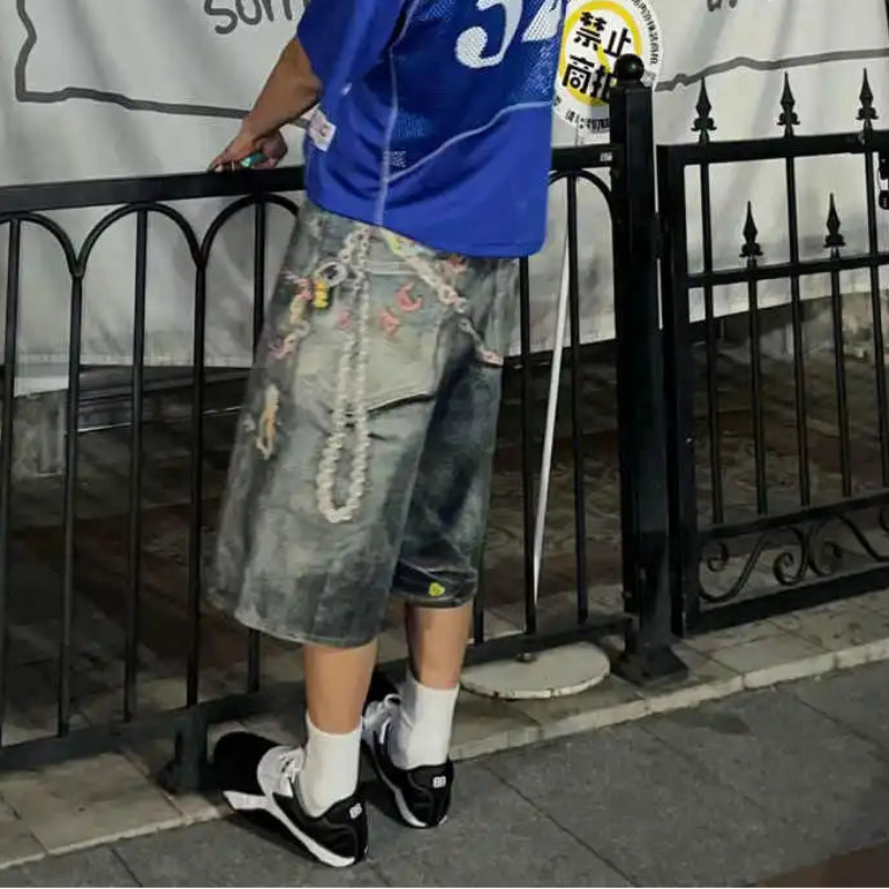Y2K Retro Accessory Graphic Print Denim Shorts Jorts