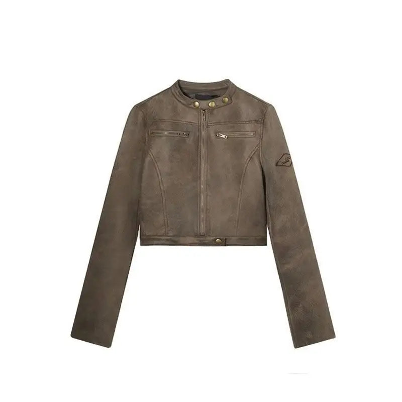 Y2K Retro Brown Suede Leather Jacket