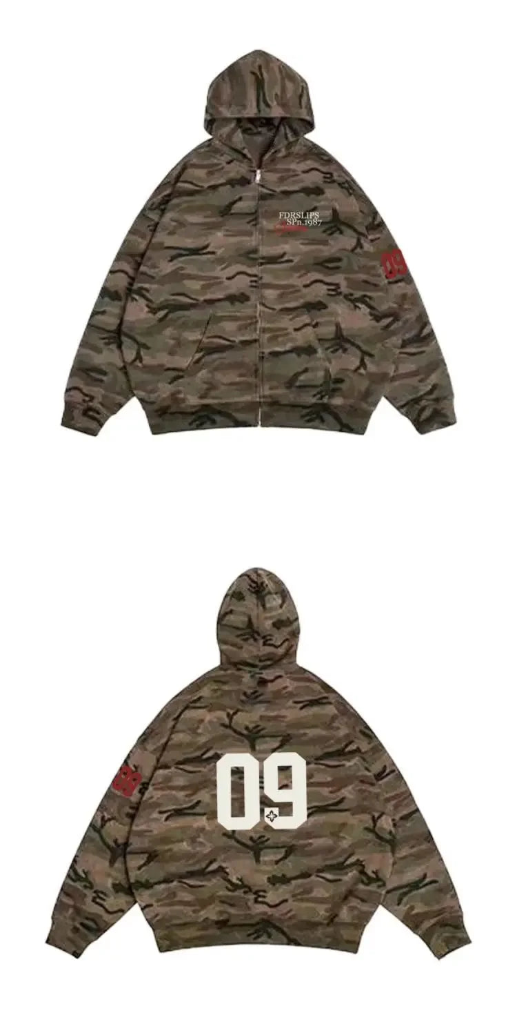 Y2K Retro Camouflage Zip Up Hoodie