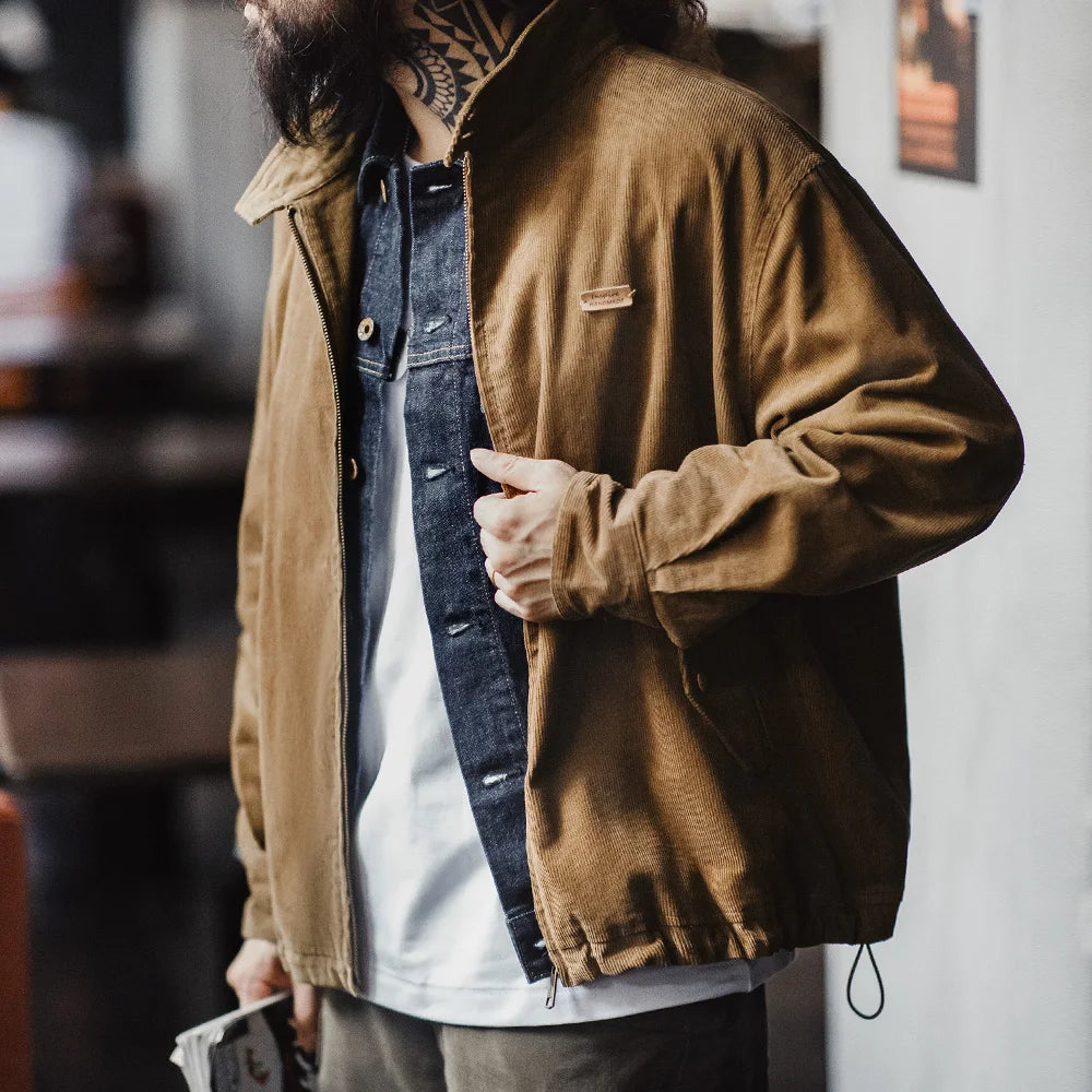 Y2K Retro Corduroy Jacket With Stand Up Collar