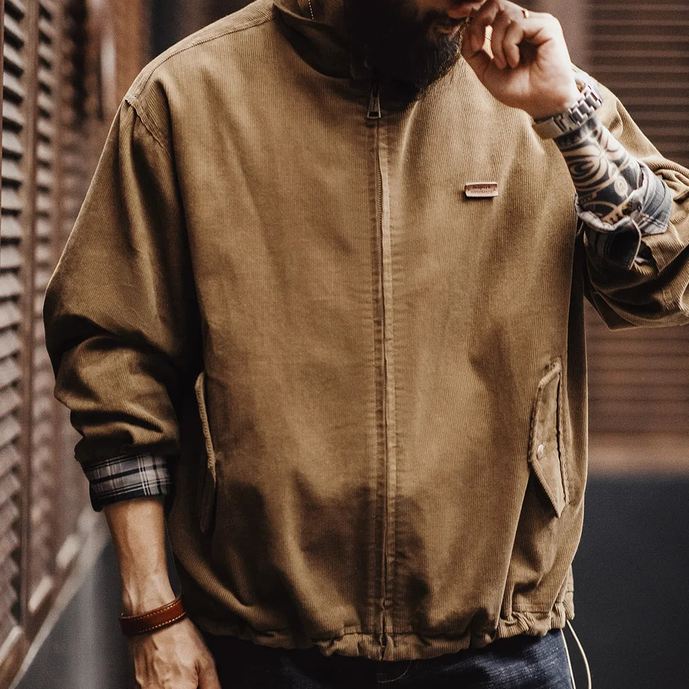 Y2K Retro Corduroy Jacket With Stand Up Collar