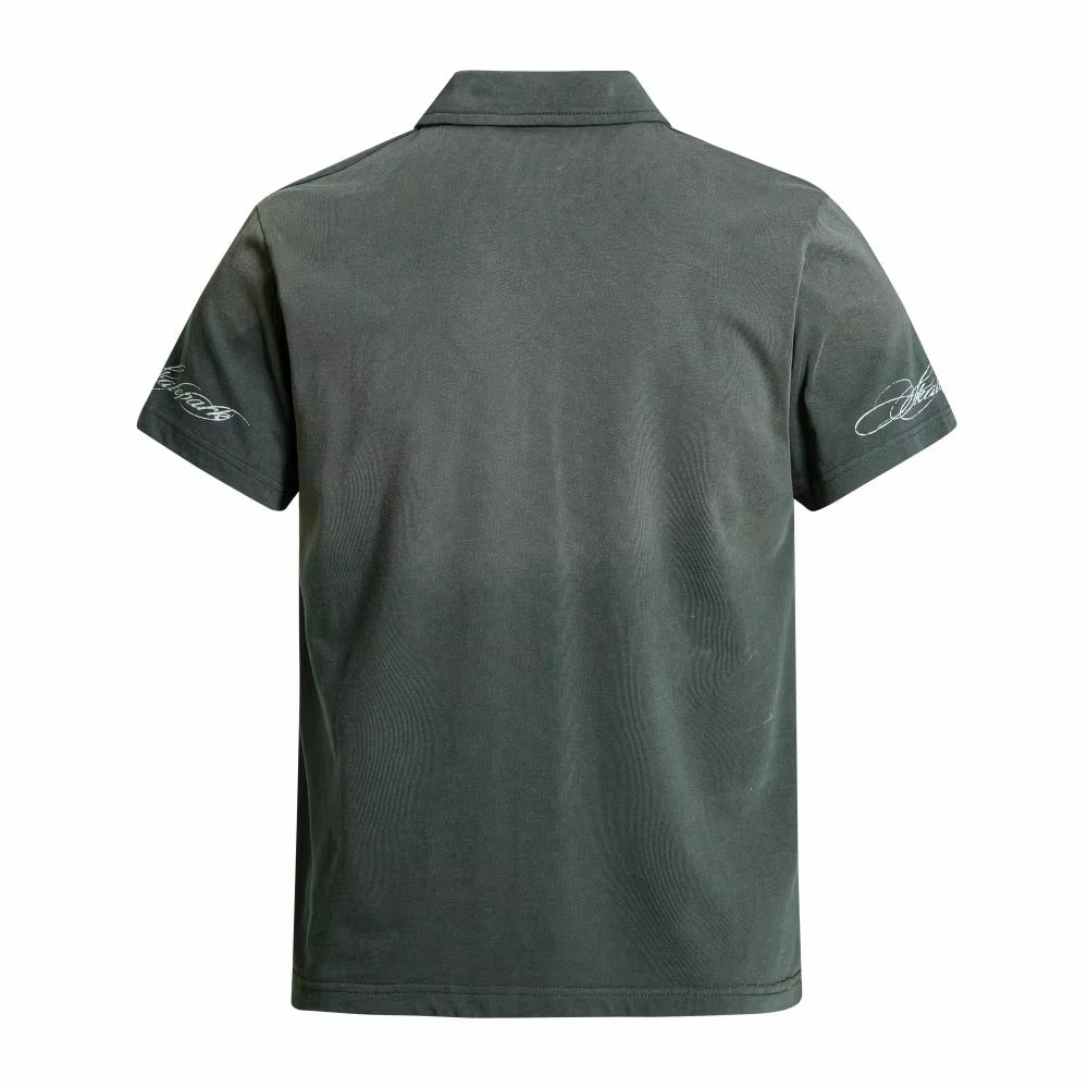 Y2K Retro Distressed Letter Graphic Polo Shirt