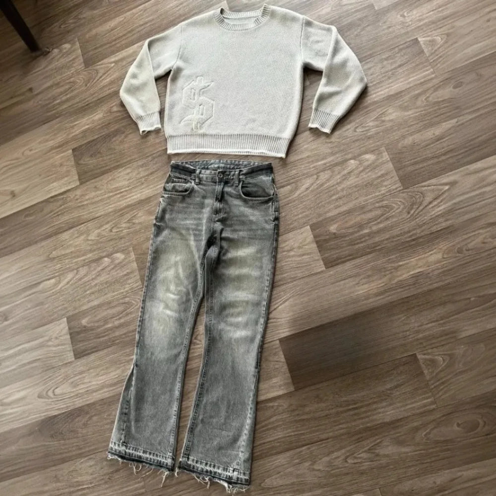 Y2K Retro Dollar Embroidered Patchwork Denim Jeans