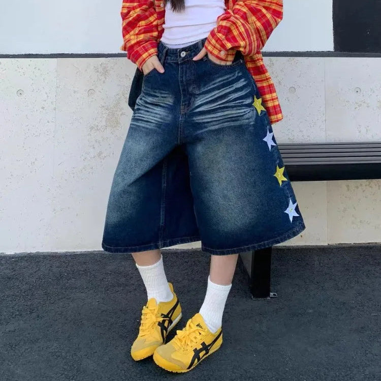 Y2K Retro Embroidered Star Jorts