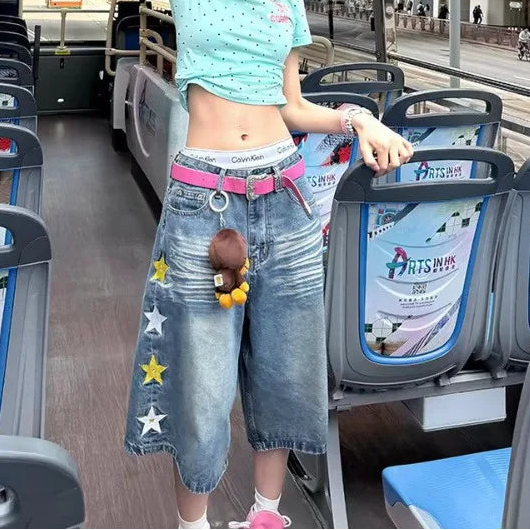 Y2K Retro Embroidered Star Jorts