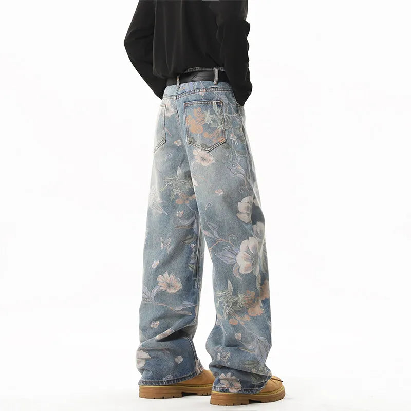 Y2K Retro Floral Print Straight Leg Jeans