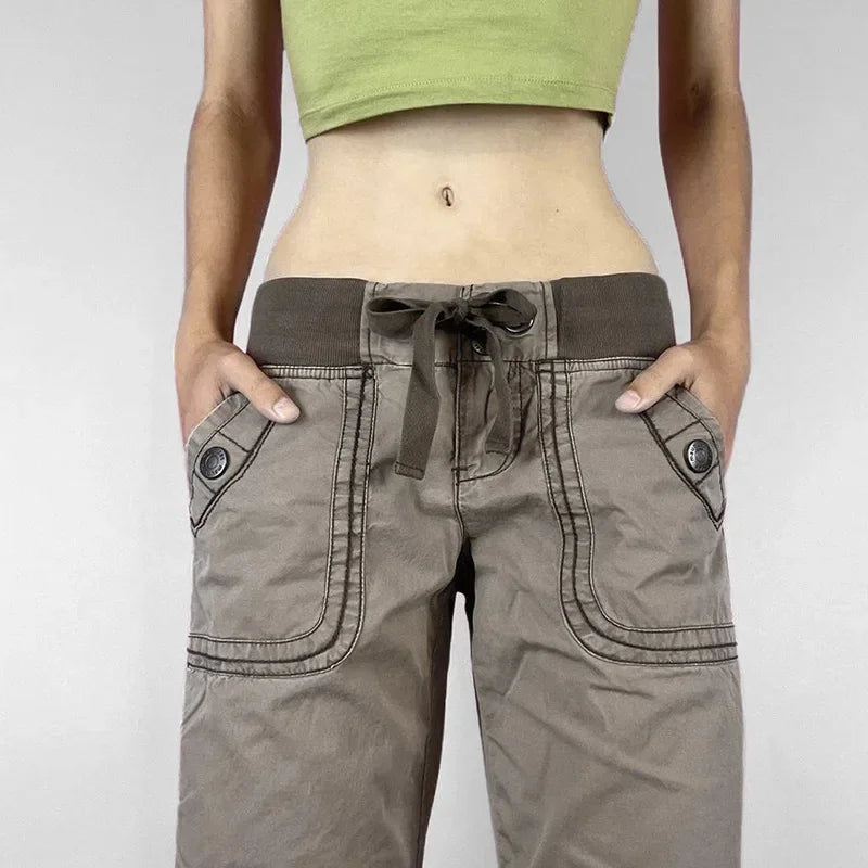 Y2K Retro Lace Up Low Rise Cargo Jeans